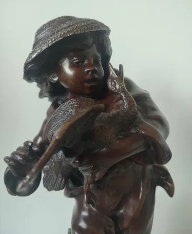 L Enfant Et Le Canard , Sculpture En Bronze