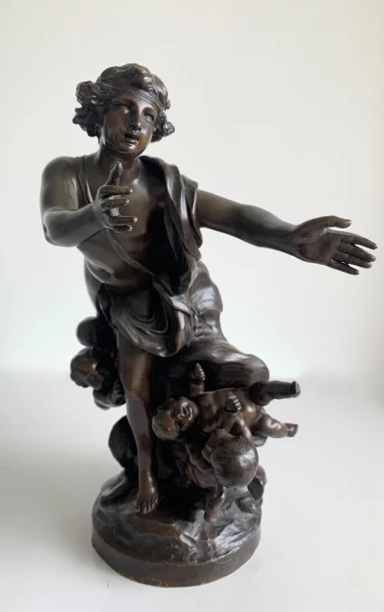 Sculpture En Bronze Représentant Cupidon Entouré De Putti