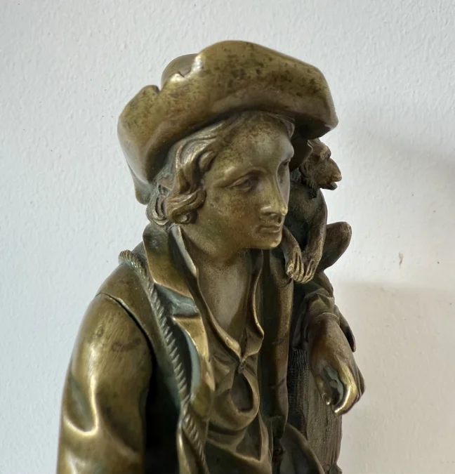 Le jeune saltimbanque et son singe , sujet en bronze