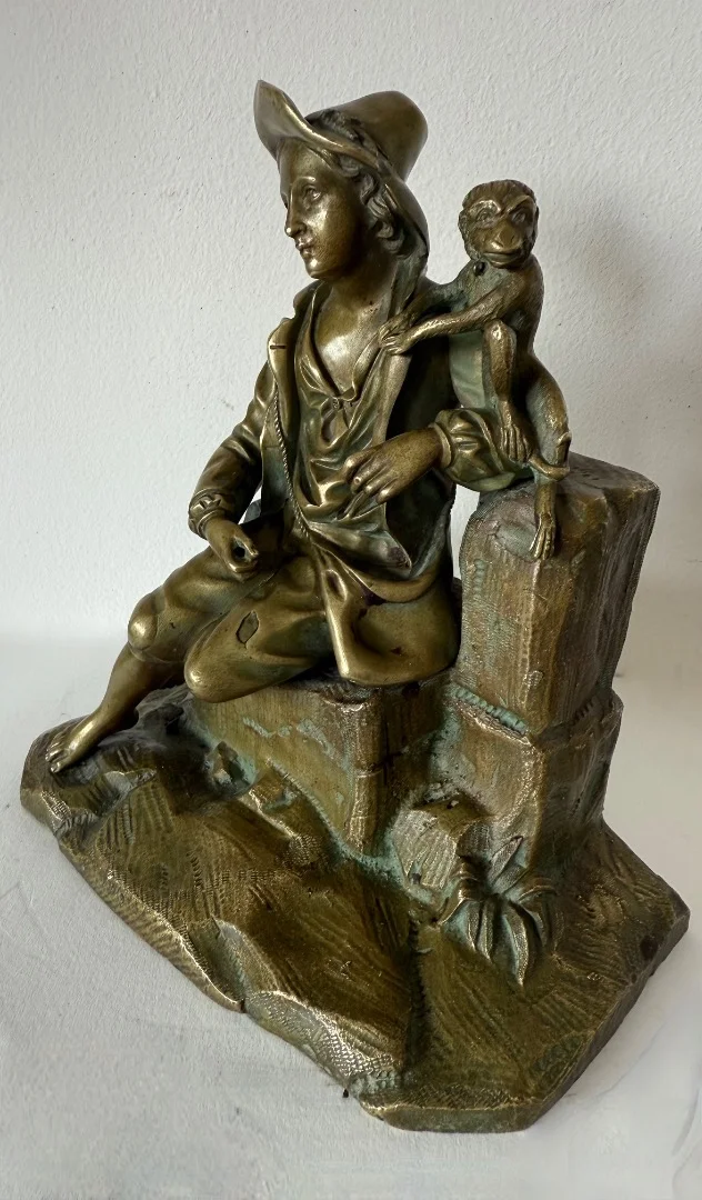 Le jeune saltimbanque et son singe , sujet en bronze