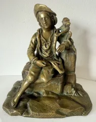 Le jeune saltimbanque et son singe , sujet en bronze