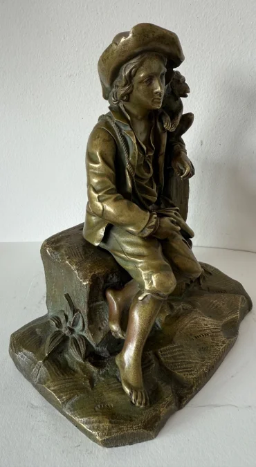 Le jeune saltimbanque et son singe , sujet en bronze