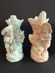 PAIR OF BLUE AND PINK VASES