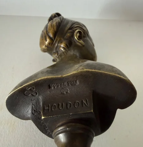 Kleine Bronzeskulptur, signiert Houdon, Gießerei Susse — Befriedigender Zustand